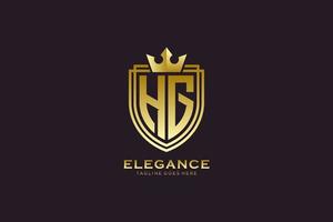 initial HG elegant luxury monogram logo or badge template with scrolls and royal crown - perfect for luxurious branding projects vector