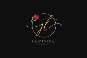 initial JT Feminine logo beauty monogram and elegant logo design, handwriting logo of initial signature, wedding, fashion, floral and botanical with creative template. vector
