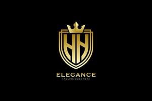 initial HH elegant luxury monogram logo or badge template with scrolls and royal crown - perfect for luxurious branding projects vector