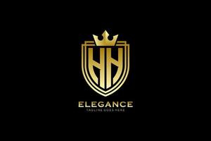 initial HH elegant luxury monogram logo or badge template with scrolls and royal crown - perfect for luxurious branding projects vector