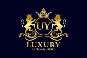 Initial UY Letter Lion Royal Luxury Logo template in vector art for luxurious branding projects and other vector illustration.