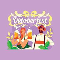 pareja con cervezas en oktoberfest vector