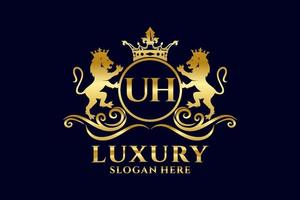 Initial UH Letter Lion Royal Luxury Logo template in vector art for luxurious branding projects and other vector illustration.