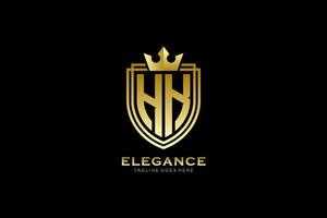 initial HK elegant luxury monogram logo or badge template with scrolls and royal crown - perfect for luxurious branding projects vector