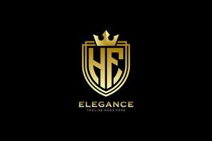 initial HF elegant luxury monogram logo or badge template with scrolls and royal crown - perfect for luxurious branding projects vector