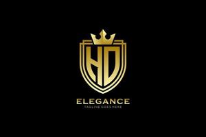 initial HO elegant luxury monogram logo or badge template with scrolls and royal crown - perfect for luxurious branding projects vector