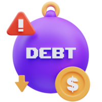 advertencia de carga de deuda financiera en los negocios, representación de ilustración 3d png