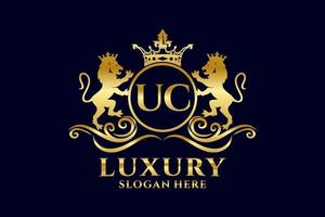 Initial UC Letter Lion Royal Luxury Logo template in vector art for luxurious branding projects and other vector illustration.