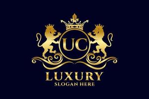 Initial UC Letter Lion Royal Luxury Logo template in vector art for luxurious branding projects and other vector illustration.