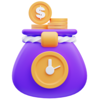 Time is money, money bag, 3d rendering illustration png