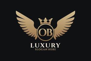 Luxury royal wing Letter OB crest Gold color Logo vector, Victory logo, crest logo, wing logo, vector logo template.