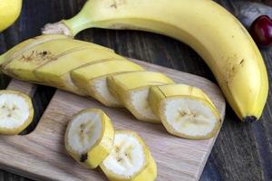 Sliced ripe yellow banana, close up photo