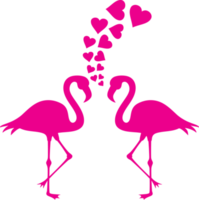 illustration de deux flamants roses et coeurs png