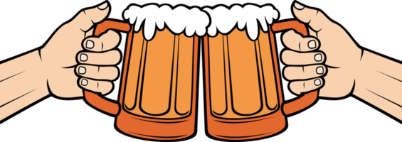 duas mãos brindando com copos de ilustração de cerveja png