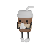 3d isolato carino caffè tazza cartone animato personaggio png