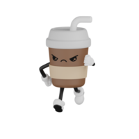 Personnage de dessin animé de tasse de café mignon isolé 3d png