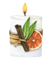 Lighting Christmas candle. Watercolor illustration. png