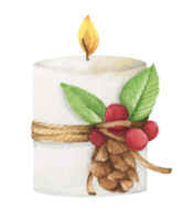 Lighting Christmas candle. Watercolor illustration. png