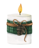 Lighting Christmas candle. Watercolor illustration. png