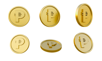 conjunto de monedas de oro con signo o símbolo de moneda de peso ilustración 3d, renderizado 3d mínimo. png
