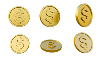 ensemble de pièces d'or avec illustration 3d du signe dollar, illustration de rendu 3d minimale png