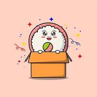 Cute cartoon sushi character coming out from box vector