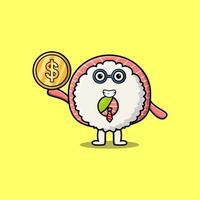 Sushi successful businessman holding gold coin vector