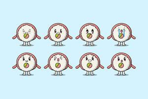 Set kawaii Rice sushi rolls sashimi cartoon vector