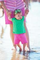 mom and baby on beach  have fun photo