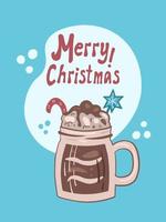 Xmas greeting card with lettering and cute coffee cocktail vector