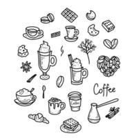 Coffee doodle elements set with cookies and chocolate vector