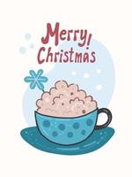 Merry Christmas greeting card with cozy cup vector