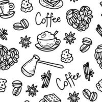Coffee with sweets doodle seamless pattern vector