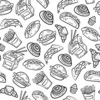 Fast food vector seamless pattern in doodle style