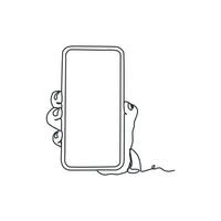 continuous line drawing of person holding smartphone, hand holding smartphone vector