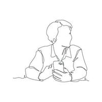 continuous line drawing of person holding smartphone, hand holding smartphone vector