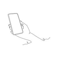 continuous line drawing of person holding smartphone, hand holding smartphone vector