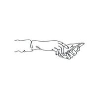 continuous line drawing of person holding smartphone, hand holding smartphone vector