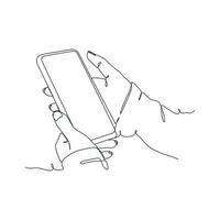 continuous line drawing of person holding smartphone, hand holding smartphone vector