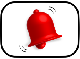 botón de símbolo de campana. Campana roja 3d con nueva notificación para recordatorio de redes sociales png