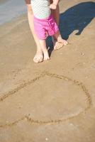 mom and baby on beach  have fun photo