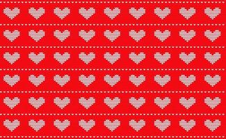 Heart Knit Pattern Vector, White and Red Embroidery Repeat Background, Love Valentine Day vector