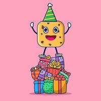 Cookies character on some presents for birthday icon vector design