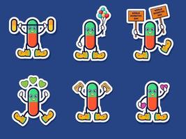 Cute capsule character hold different things vector design