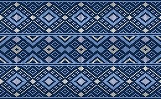 White and Blue Cross stitch Pattern, Embroidery Continuous Background, Knitted Vector