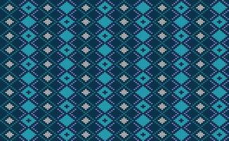 Plaid Embroidery Pattern, Squares Knitted Decorative Background, Blue and White Vector Textile Continuous