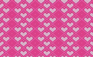 Heart Embroidery Pattern, White and Pink Knitted Continuous Background, Love Vector Aztec Element for print