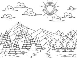 Print Design Nature Landscape Outline Coloring Page vector