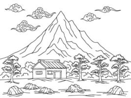 Print Design Nature Landscape Outline Coloring Page vector