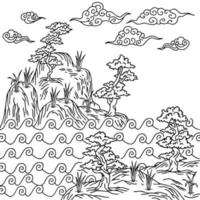 Print Design Asian Landscape Painting Outline vector